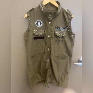 Bedazzled  studded army vest khaki large